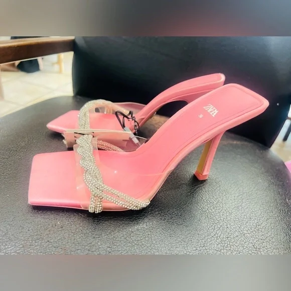 Zara rhinestone Vinyl high heel sandals 1324/010 size 36 - Picture 3 of 15